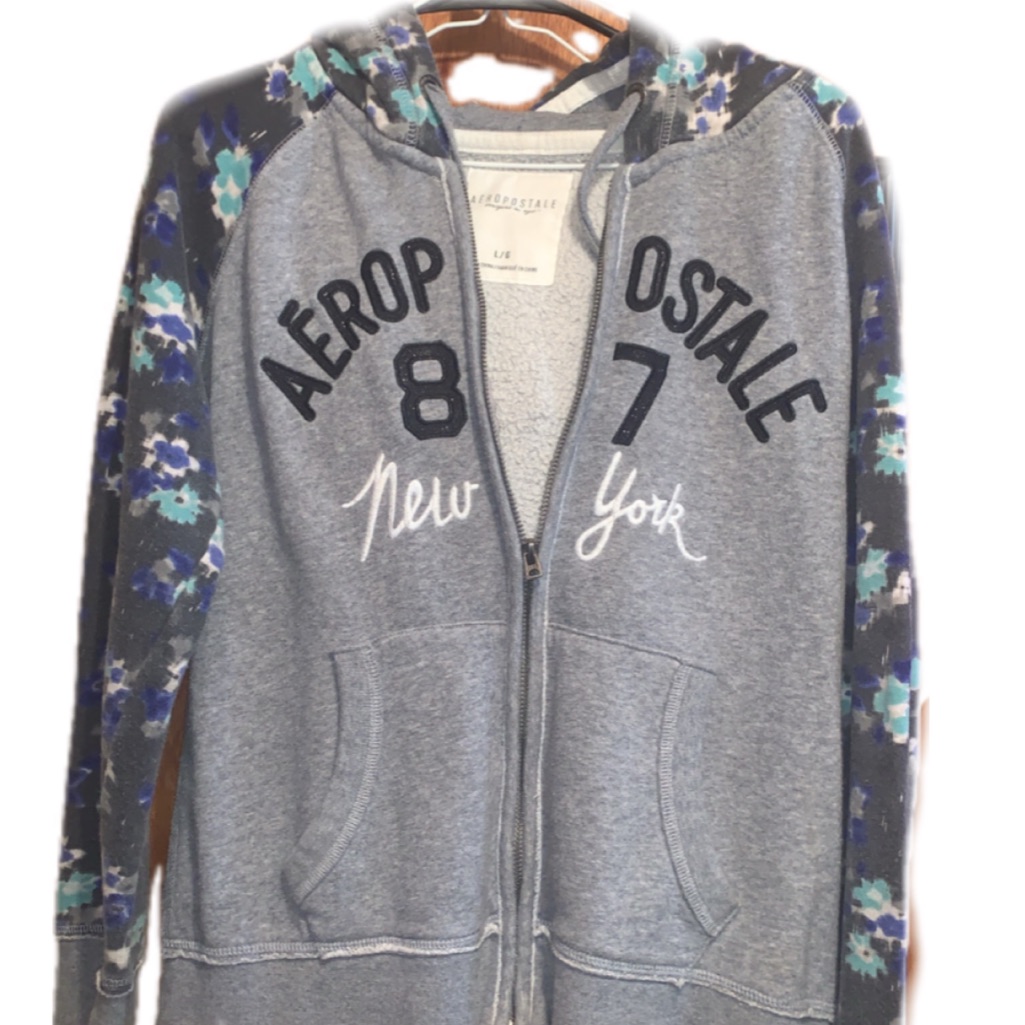 Aeropostale Gray And Blue Floral Hoodie Jacket